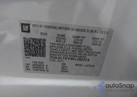 2019 GMC Terrain Sle z USA, uszkodzony, nr VIN 3GKALTEV4KL282574